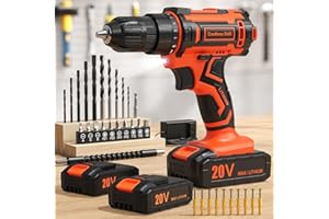 VIWKO Cordless Drill, 20V Power Drill, Double 2000mAh Power Pack Electric Drills, Cordless Drills with Power Pack and Charger, 3/8" Keyless Chuck Screwdriver with 25+1 Max 370 In-lb Torque, 42Pcs Bits