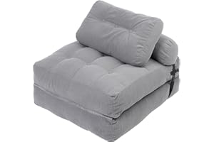 Airynee Convertible Folding Sofa Bed - Sleeper Chair Bed with Back Support and Pillow, Fold Out Chair Bed, Soft and Comfortable Floor Couch for Living Room Bedroom, Single, Grey
