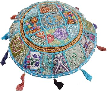 iinfinize – Khambadiya Kissenbezug, Besticktes Bodenkissen, Patchwork