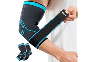 Rakiie Elbow Compression Sleeve 2 Pack, Elbow Brace for Tendonitis and Tennis Elbow, Pain Relief Elbow Brace for Men & Women, Elbow Sleeve Reduce Joint Pain for Tennis, Golfer, Workouts, Blue (M)
