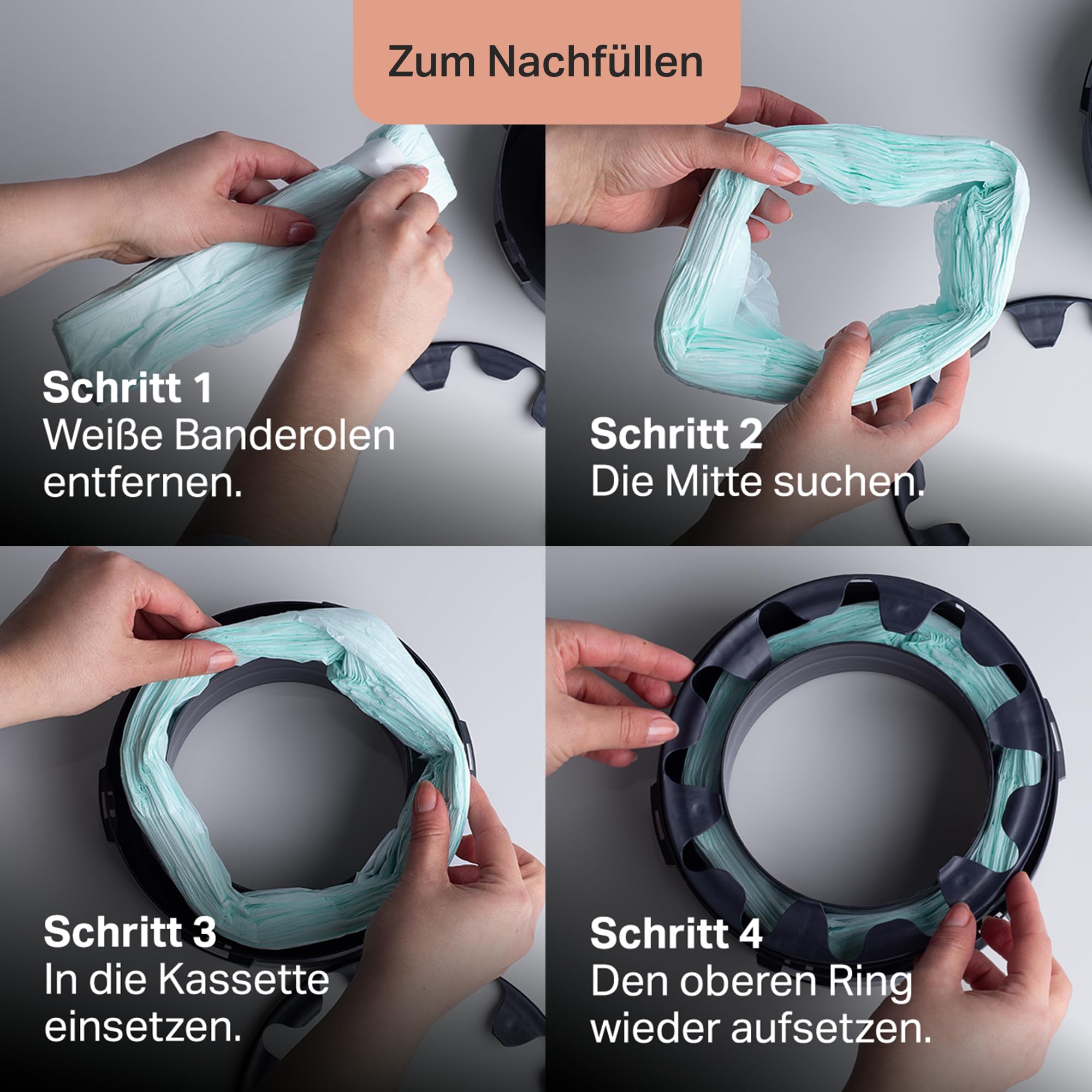 Tommee Tippee Twist & Click Nachfüllfolie für Windeleimer, 3er-Pack, je 10,5 m, mehrlagige antibakterielle* Folie, passend für Twist & Click Kassette, 3 x 10,5 m 6