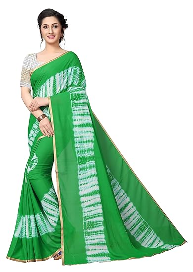 Winza Designer Womens Chiffon Saree with Blouse (SHADING GREEN_GREEN)