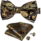 DiBanGu Paisley Pre-Tied Bow Ties for Men Silk Adjustable Bowtie and Pocket Square Cufflinks for Wedding Party