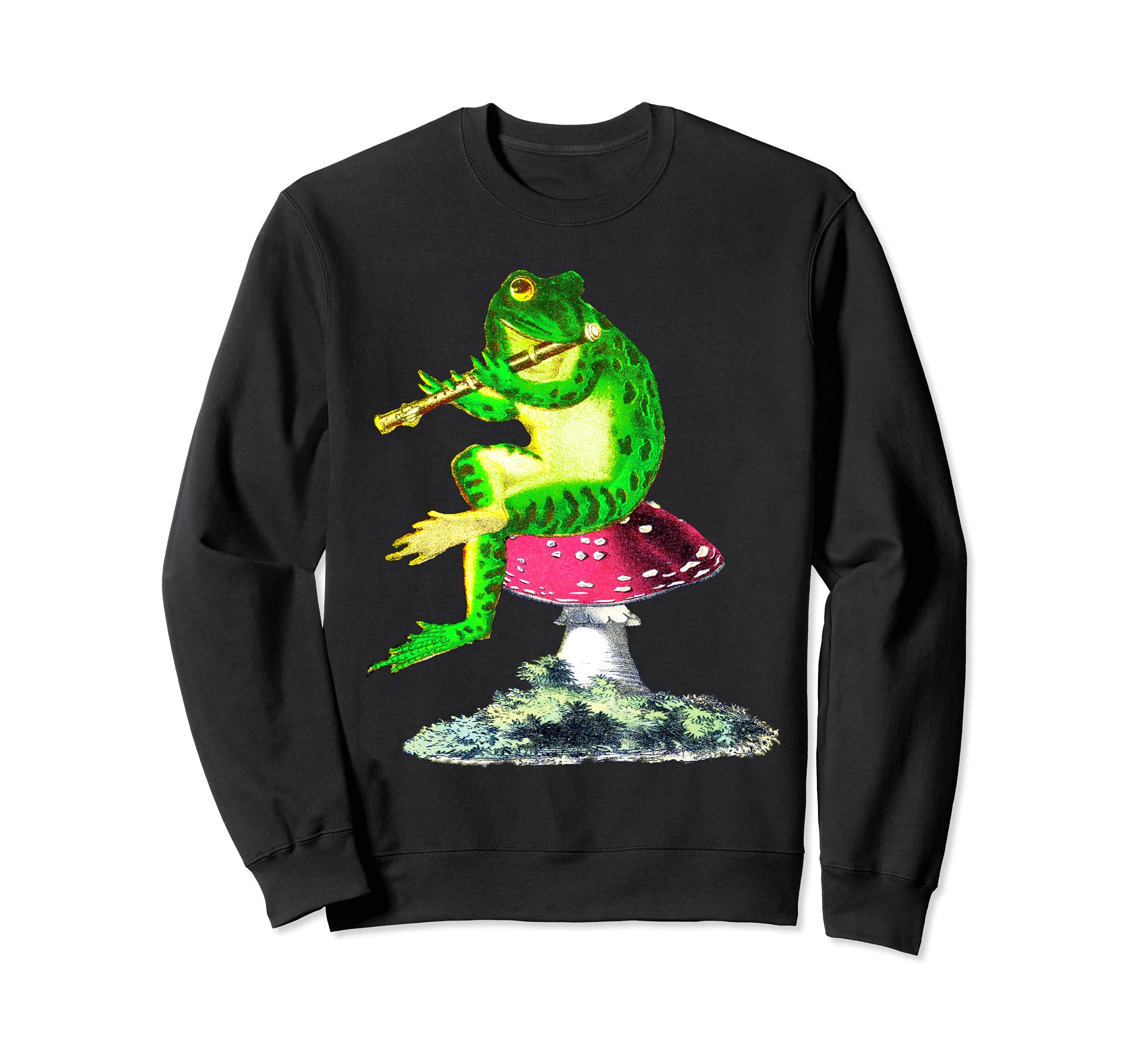 Vintage Goblincore Frog Sitting on Mushroom Playing Flute Sweatshirt