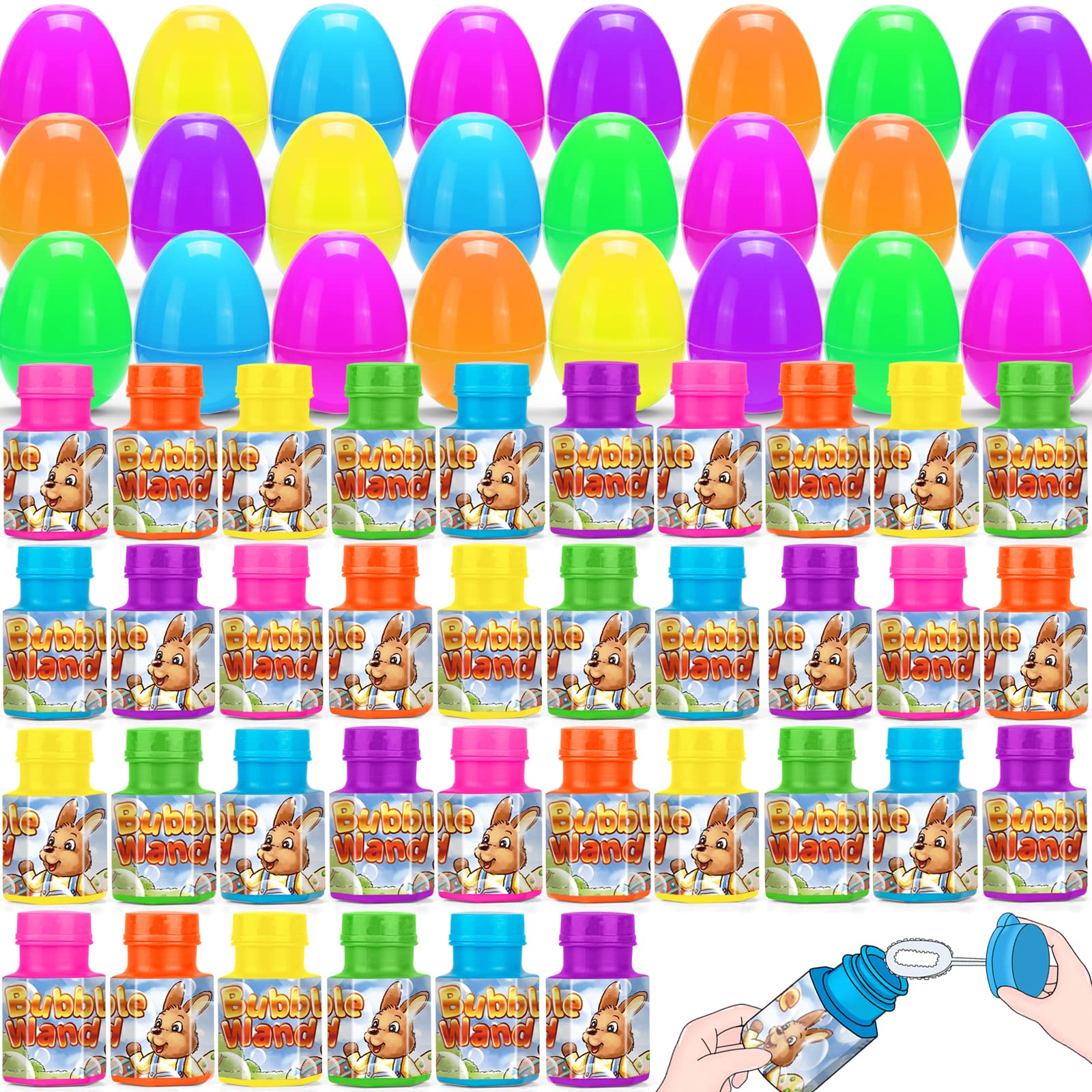 Photo 1 of 36 Pcs Easter Eggs Prefilled with Bubble Bottle Inside for Easter Party Favor, Filled Easter Egg for Easter Egg Hunt Game with Kid Toddler, Easter Decoration, Easter Basket Stuffers Fillers for Child