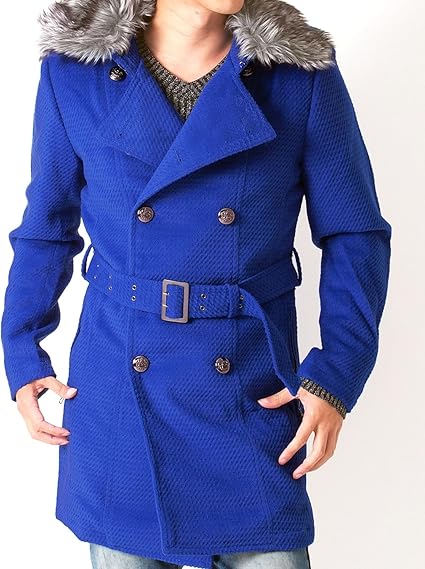 Amazon トップイズム Topism トレンチコート メンズ ロングコート ファー カルゼ ロング丈 Xl 4 ブルー コート ジャケット 通販