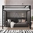 Allewie Metal Loft Bed Twin Size with Guardrail and Ladder, Small Space Saving Design for Bedroom Kid Room and Dorm, No Box Spring Needed, Black