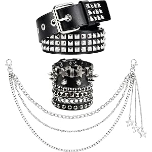 Mantveil Studded Belt Set for Men Women | Emo Punk Belt with Bracelet and Pants Chain, Y2K Goth Grunge Jewelry Accessories