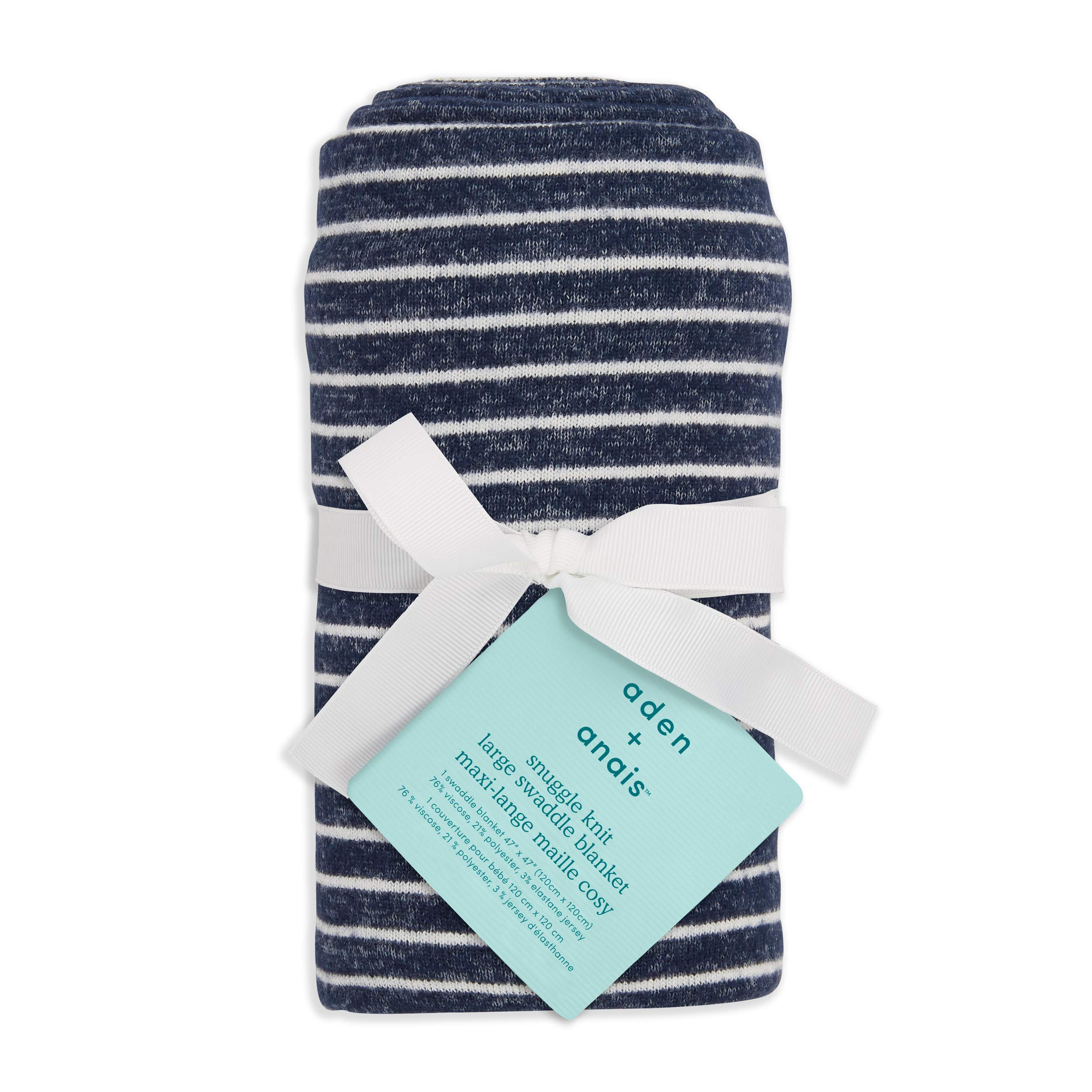 aden + anais Snuggle Knit Baby Swaddle Blanket for Newborn Girl and Boy, Versatile Stroller Cover, Burp Cloth, Nursing Shield, 47 x 47 Inch, Navy Stripe