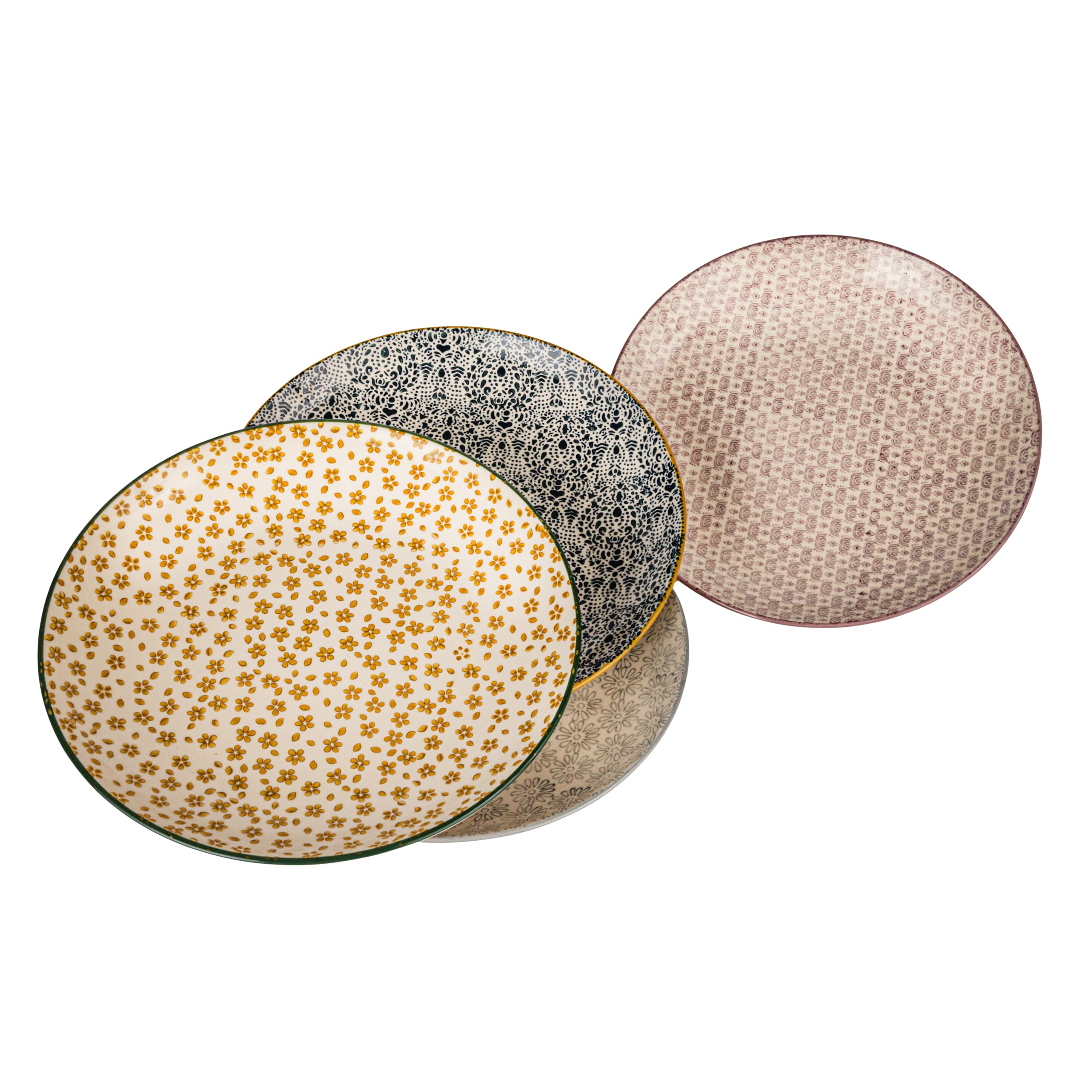 Photo 1 of Creative Co-Op Blossom Elegance Round Stoneware Plates, Multicolor, Set of 4