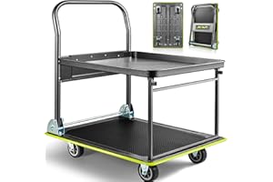 Keoslpy Upgraded Foldable Push Cart Dolly, 700lbs Foldable Platform Truck Dolly with Wheels, Heavy Duty Platform Cart 2 Tier Moving Flatbed Cart for Warehouse, Garage, Workshop, Office 28.75" x 18.5"