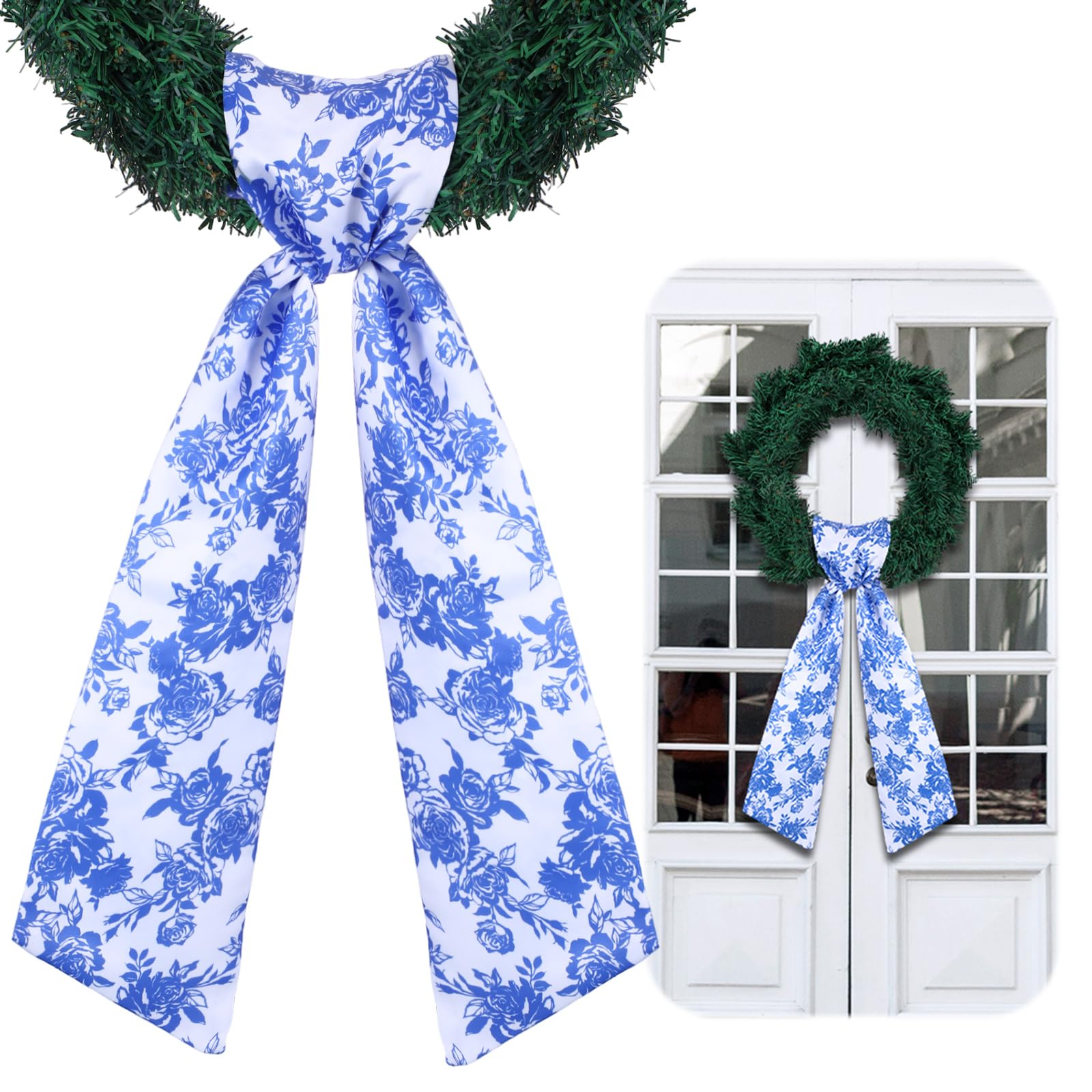 Photo 1 of VitalCozy Wreath Sash for Front Door Wreath Satin Sash for Embroidery Monogram Garland Ribbon Accessories Xmas Party Yard Doorway Indoor Outdoor Wall(Floral)