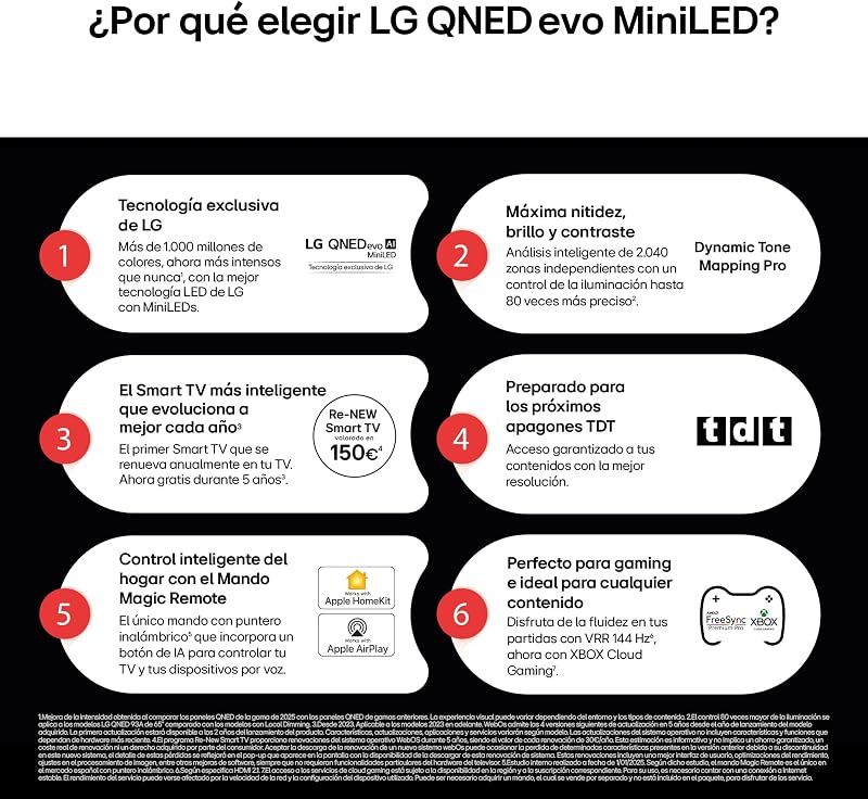 85QNED93A6A - TV de 85", 4K QNED EVO, Smart TV, WebOS 25, processador potente e inteligente, MiniLED AI, Super Upscaling, Dolby Vision e Atmos, Alexa/Google Assistant, Preto