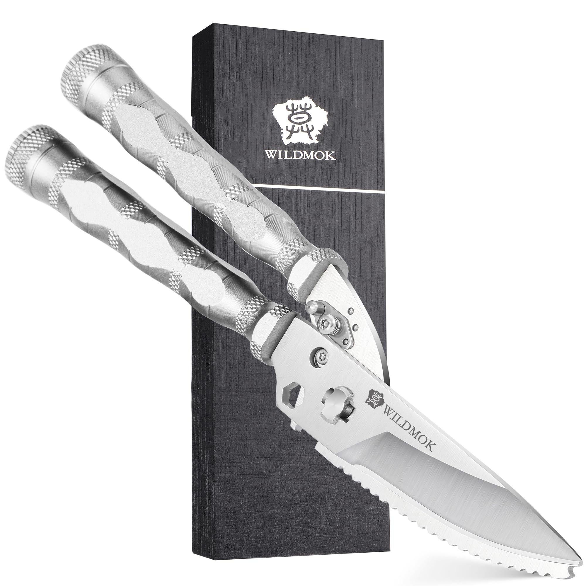 WILDMOK Heavy Duty Poultry Shears - 8.5 Inch Multi-Function Stainless Steel Poultry Outdoor Shears, Ultra Sharp Kitchen Scissors for Outdoor Camp, White