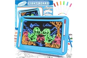 MERGUEZ LED Drawing Board, Magic Kids Toys for Boys 4-6, Christmas Birthday Gifts, Light Up Tracing Pad, 9 Double-Sided Cards, 6 Markers, Glow in The Dark Doodle Writing Tablet, Learning Toy Arts Crafts Kits