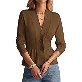 GRACE KARIN Women Cardigan Sweaters 2025 Fall,Long Sleeve Cropped Sweater Coat Trendy,Button Front Peplum Tops Lightweight