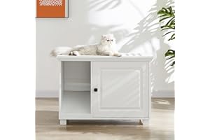 Roomfitters Cat Litter Box Enclosure, Hidden Cat Litter Box Furniture, Modern Cat Washroom Storage Bench, White Wooden Cat Litter Cabinet for Cats One Size