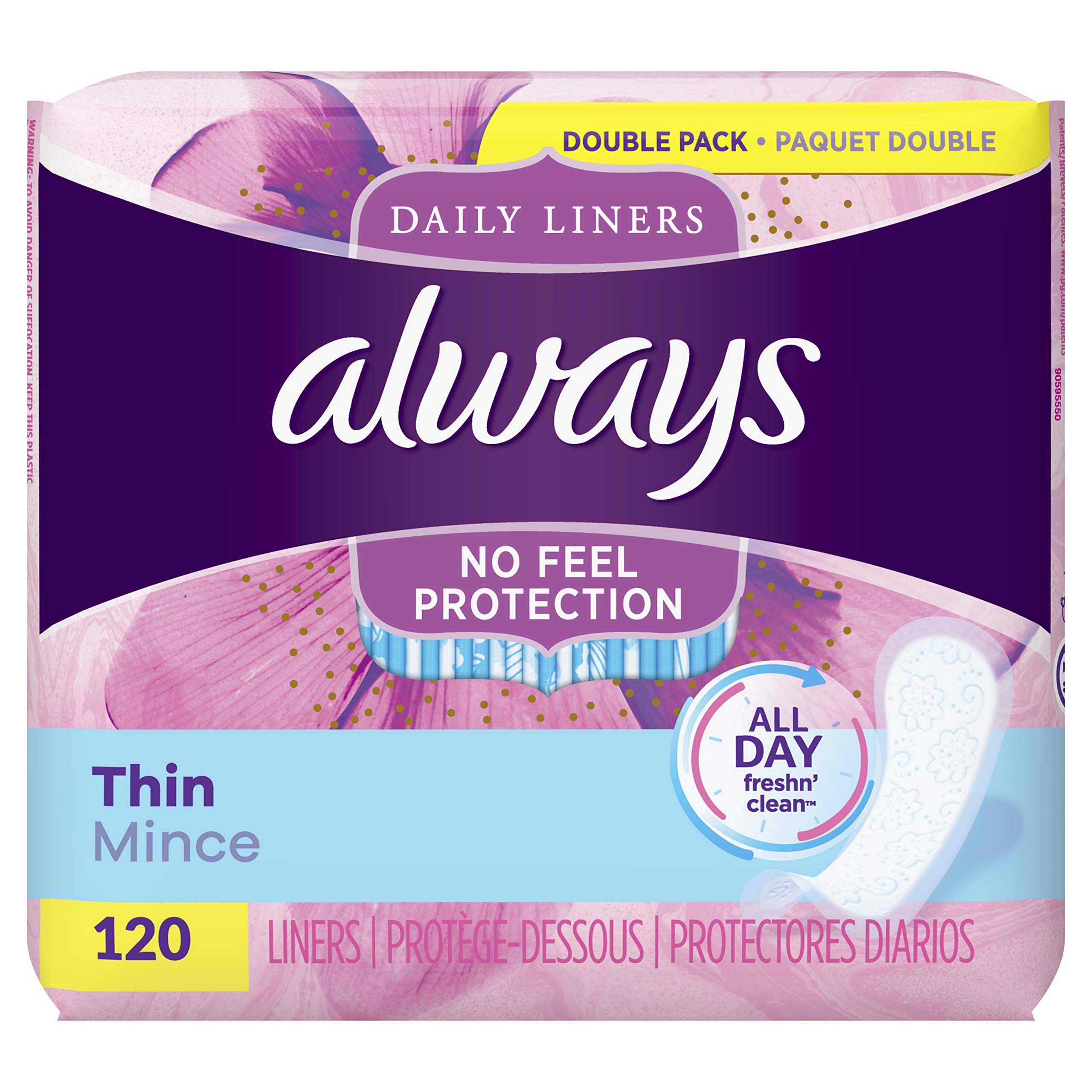 Always Thin Daily Liners, Regular Absorbency, 120 Count, Unscented