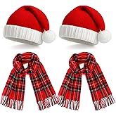 Coume Christmas Santa Hat and Scarf Set, Long Warm Winter Plaid Scarves, Knit Christmas Beanie Hat with Pompom for Women Men