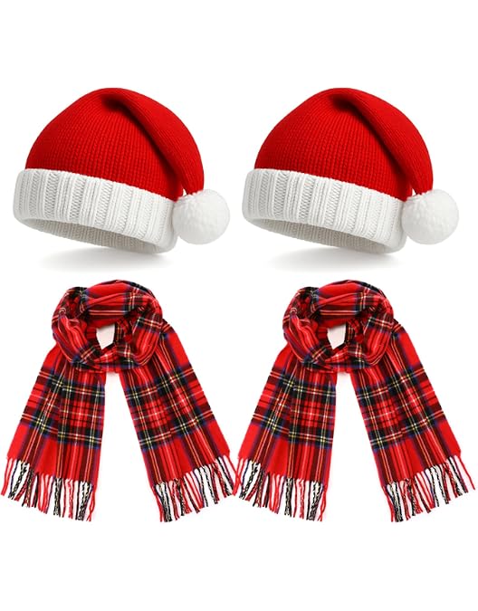 Amazon.com: Cuffbow Christmas Santa Hat and Scarf Set Red  display picture 3