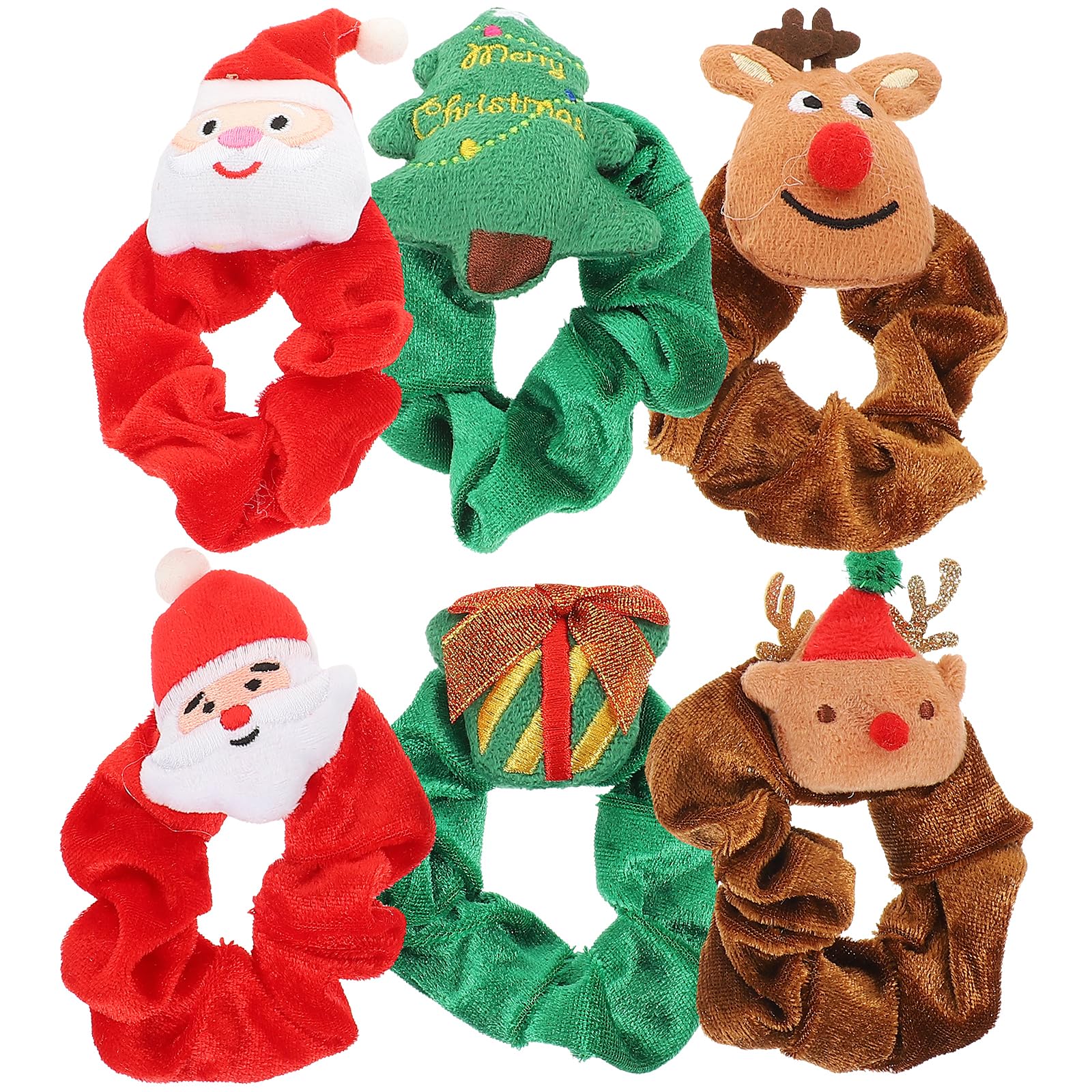 Minkissy Christmas Hair Ties Kids Scrunchies Christmas Hair Elastics Scrunchies: 6Pcs Vintage Xmas Ponytail Holder Deer Santa Christmas Headdress Headwear Hair Aceessories