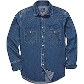 HISEA Men's Denim Shirt Long Sleeve Work Shirt Mens Regular Fit Button Down Shirts Cotton Work Shirts Washed Finish