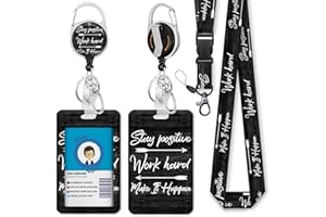 GIANCOMICS ID Badge Holder with Breakaway Lanyard, Inspirational Quote Lanyards for ID Badges Ajustable, Positive Retractable Badge Reel Heavy Duty, Teacher Nurse Work Office Gifts