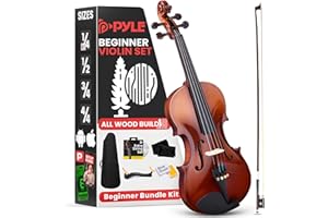 Pyle 1/4 Size Beginner Violin Starter Kit, Violin Starter Package with Travel Case & Bow, Extra Strings, Digital Tuner, Shoulder Rest & Cleaning Cloth for Students, Kids, Adults