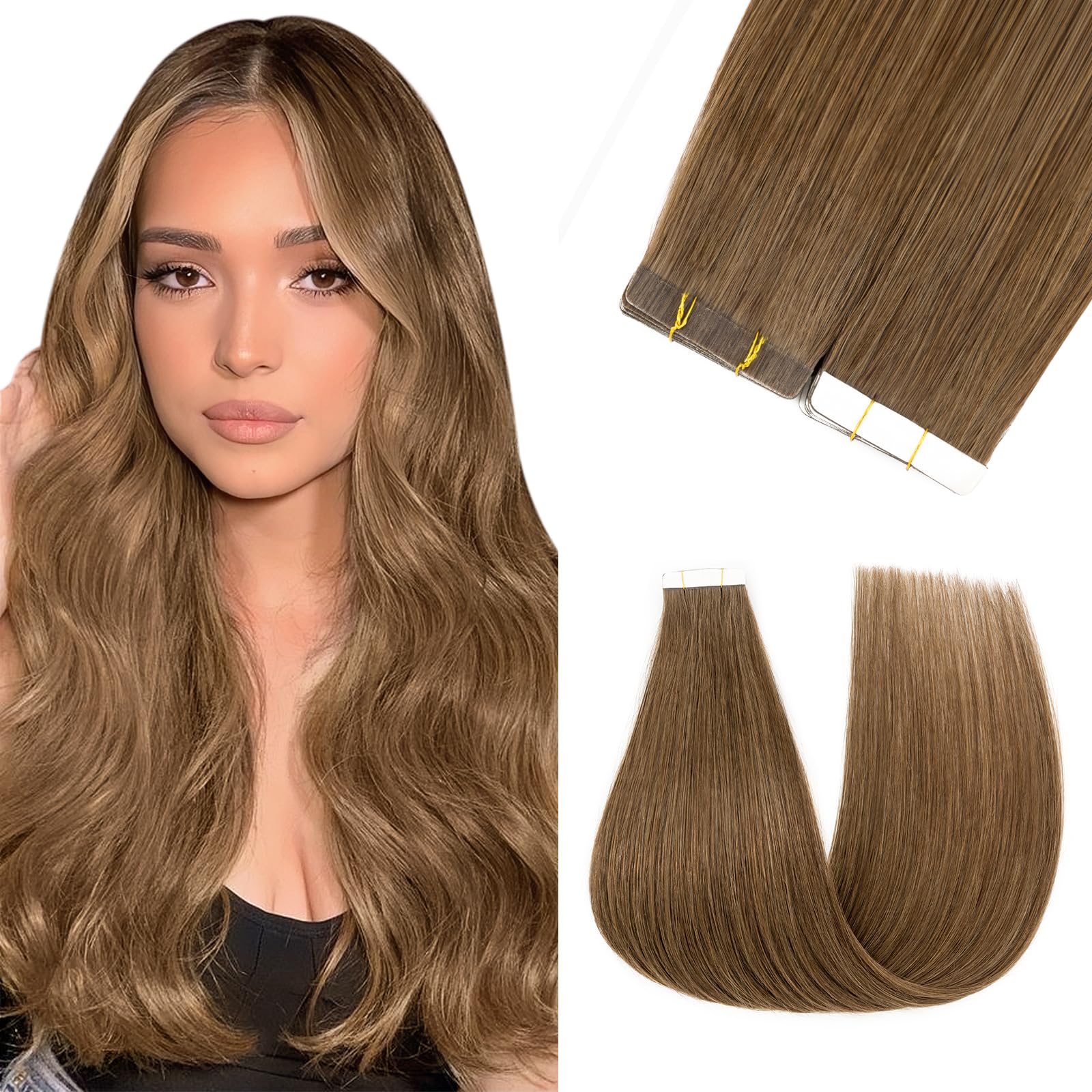 16" Tape in Hair Extensions Skin Weft Hair Remy Human Hair Pieces 20 Pcs 30g/Set #04 Medium Brown