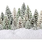 Skylety 35 Pieces Model Trees 1.2-6.3 Inch Mixed Miniature Trees Diorama Supplies Fake Plants Train Scenery Landscape Christmas Village Architecture DIY Crafts(Dark Green, Green, White,Snowy Cedar)