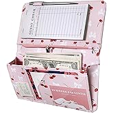 Zreal Cute Server Book for Waitress, Waiter Book with Zipper and Magnetic Pocket, Cherry & Bow Print Serving Book for Waitstaff in Restaurants, Leather Waitstaff Organizer Fits Server Aprons(Pink)