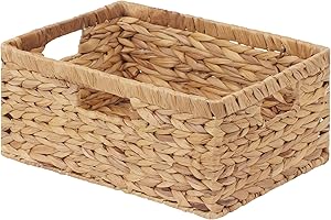 StorageWorks Large Rectangular Wicker Basket, Water Hyacinth Storage Basket with Built-in Handles, 1 Pack