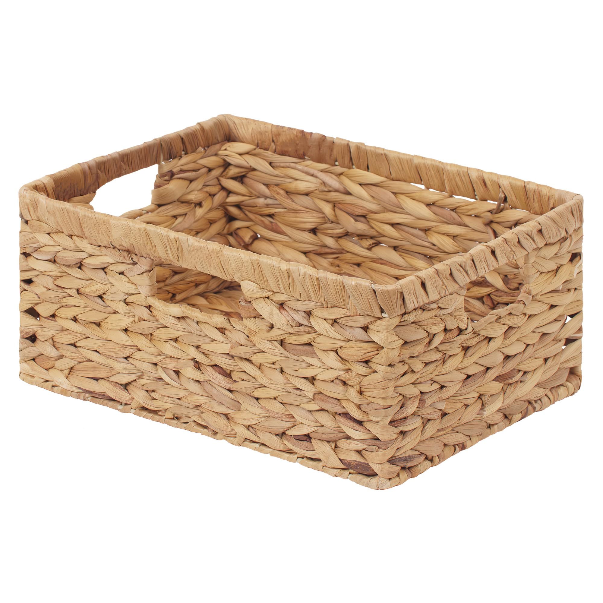 StorageWorks Large Rectangular Wicker Basket, Water Hyacinth Storage Basket with Built-in Handles, 1 Pack Image