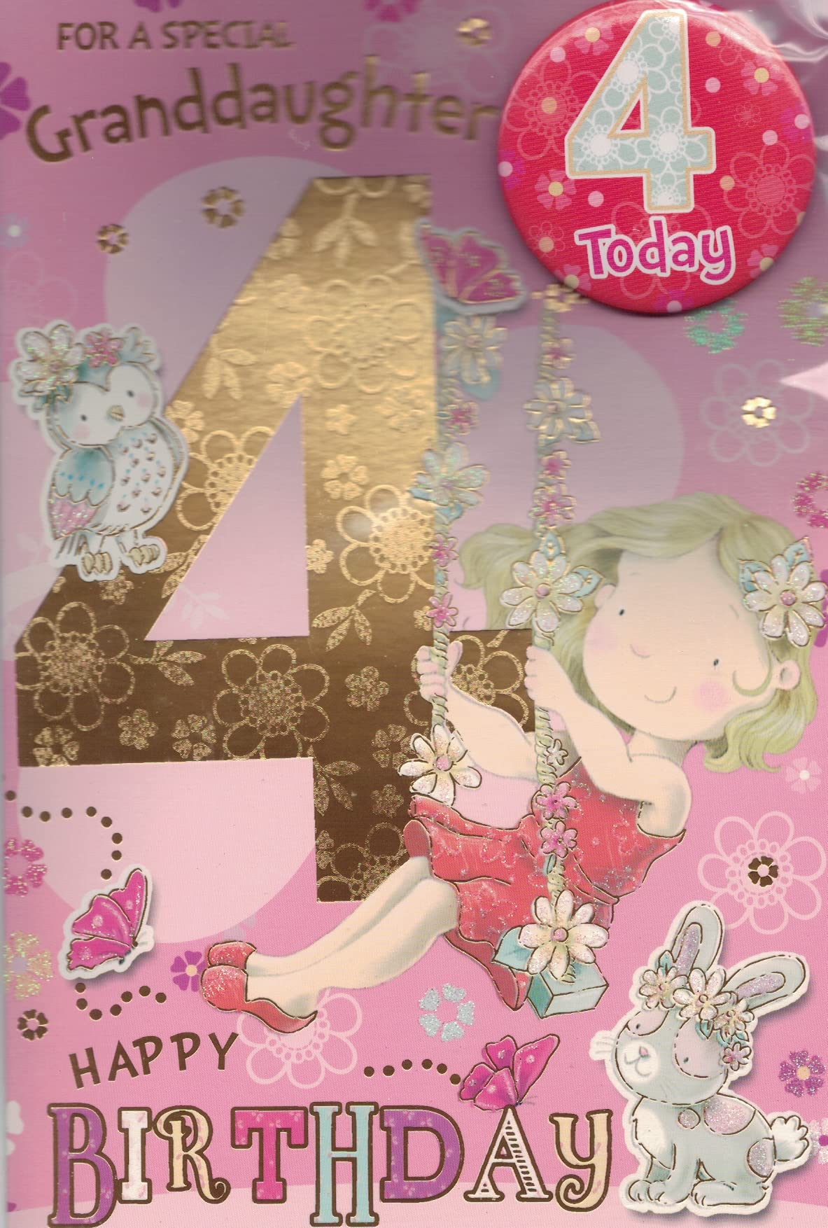 granddaughter age 4 birthday card with badge****9 x 6 inches***ag1