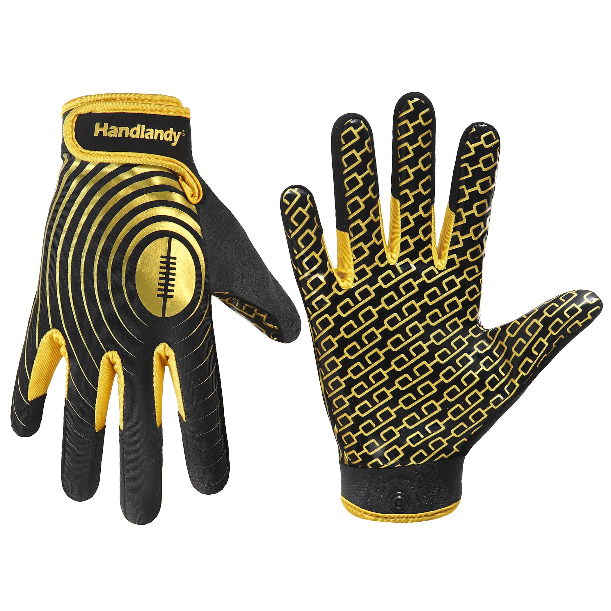 HANDLANDY Youth American Football Gloves, Sticky Wide Receiver Gloves for Kids Boys Girls, Stretch Fit Football Gloves (Black Gold, L)