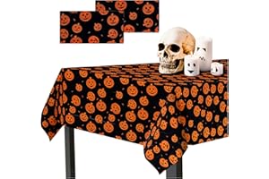 Confettiville Halloween Tablecloth, 2-Pack Disposable Table Cloths, Pumpkins Plastic Covers, 54 x 108 Inches, Party Decorations