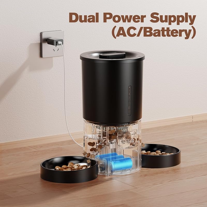 Distributeur Croquettes Chat Automatique Double: Distributeur Automatique de Croquettes Chien/Chat 5L avec Minuterie WiFi 2.4G - Design Double Gamelle AONBOY avec APP pour Multi-Chats & Chiens - Noir
