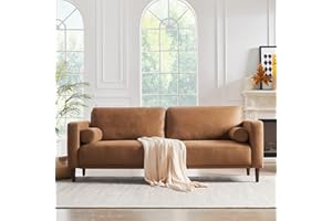 HIFIT Sofa Couches, 79” Mid-Century Modern Couch, Breathable Faux Leather Couch with Upholstered Cushions/Pillows, 3-Seat Sofas & Couches, for Living Room Apartment Office, Brown