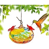 3inch Hand Blown Glass Hummingbird Feeders for Outdoors with 2 Feeding Ports Leak Proof Small Glass Humming Bird Feeder for Window Garden Patio Decoration
