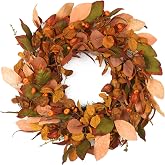 Autumn Wreath with Small Pumpkin, Berry & Leaves - 22 inch, Indoor/Outdoor Farmhouse Decoration