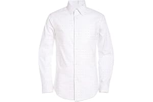Calvin Klein Boys Long Sleeve Patterned Dress Shirt, Button-Down Style with Cuffs & Shirttail Hem