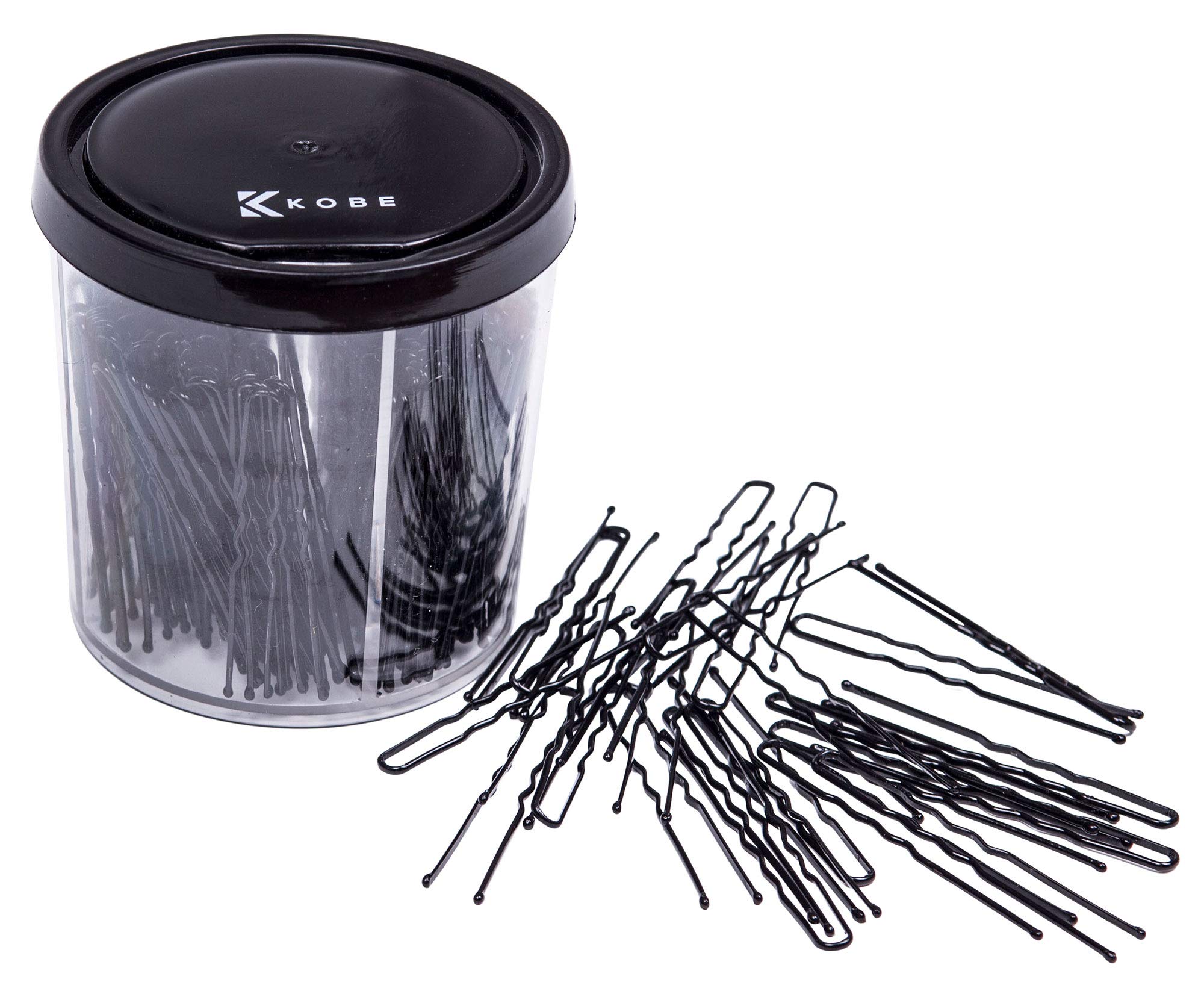 Kobe 2" (5cm) Waved Hair Pins - Black - Colour-Coded Dispenser Pot of 200