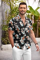 COOFANDY Mens Hawaiian Shirt Short Sleeve Floral
