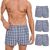ShieldEase Incontinence Underwear for Men Washable - Reusable Boxer Briefs with Front Fly, Front & Rear Leak Proof, 120ml Absorbency (3 Pack, Plaid Blue White, L)