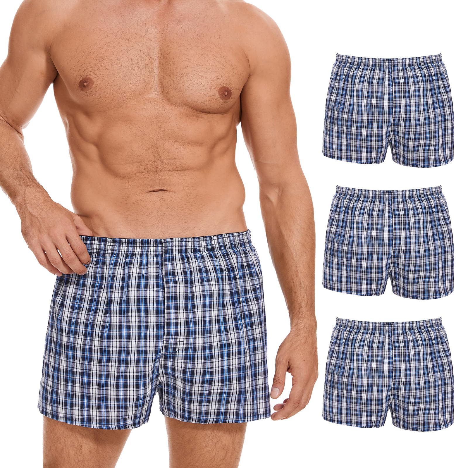 Photo 1 of ShieldEase Incontinence Underwear for Men Washable - Reusable Boxer Briefs with Front Fly, Front & Rear Leak Proof, 120ml Absorbency (XL, Plaid Blue White, 3 Pack)