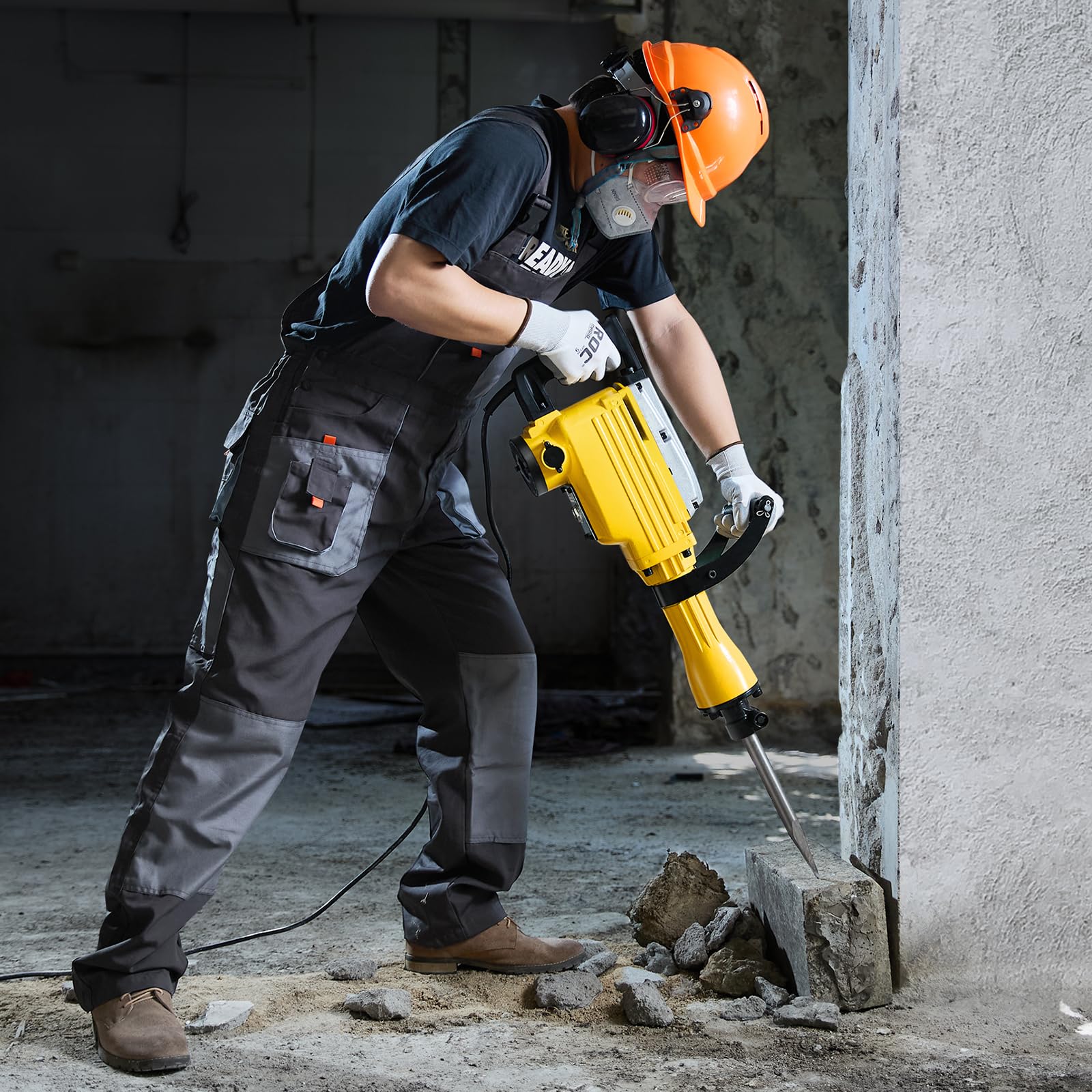 VEVOR Demolition Jack Hammer, 2200W 1350 BPM Jack Hammer Concrete Breaker, Heavy Duty Electric Jack Hammer 4pcs Chisels Bit with Gloves, 360° Swiveling Front Handle for Trenching and Breaking Holes