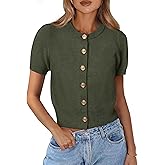 PRETTYGARDEN Womens Casual Summer Short Sleeve Cardigans 2026 Button Down Knitted Sweater Basic Crew Neck Crop Tops