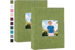 Finksy 2 Pack Small Photo Album 4x6 Linen Cover with Front Window Mini Picture Book Each Holds 52 Vertical Pockets for Artwor
