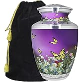 M MEILINXU Cremation Urns for Human Ashes Adult Female and Male, Funeral Urn for Ashes for Woman & Men, Burial, Butterflies Decorative Urn, Butterfly and Flowers, Purple - Large Full Size