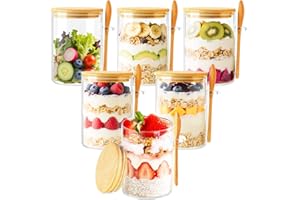 TBWIND 6-Pack 16oz Overnight Oats Jars with Lids and Spoons, Reusable Yogurt Containers with Labels, Glass Food Storage Jars 